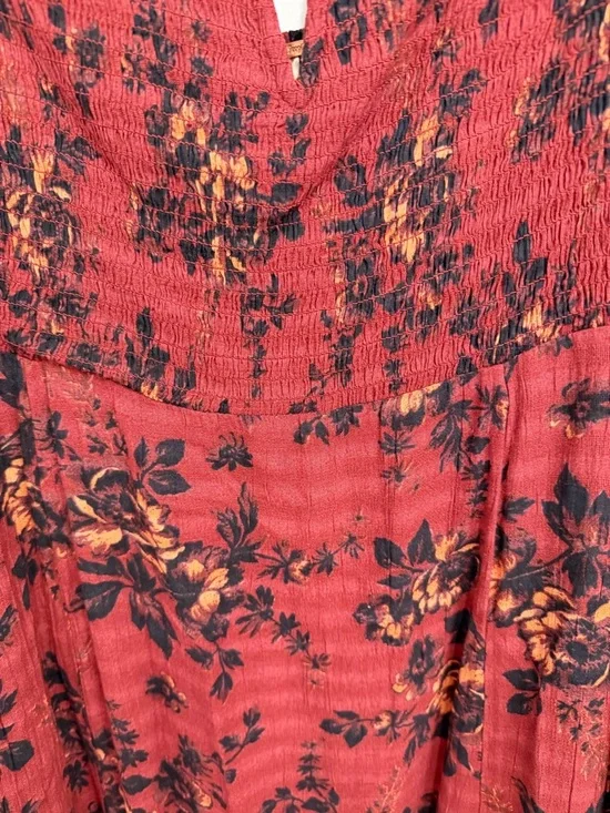 Free People Jaymes Maxi Dress Burgundy Floral Smocked Long Sleeve 36437 - Picture 7 of 11